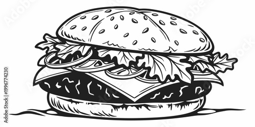 Tableau sur toile Gourmet cheeseburger with onion rings illustration cheeseburger sandwich illustr