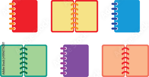 Colorful spiral bound notebooks and journals in various colors on white background