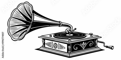 Fotografie Detailed vintage style gramophone with manual crank illustration gramophone phon