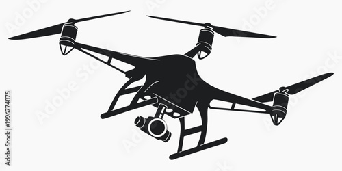 Photos Black and white silhouette illustration of a remote controlled quadcopter drone