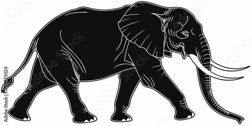 Photos Stylized black and white silhouette of a majestic african elephant walking in pr