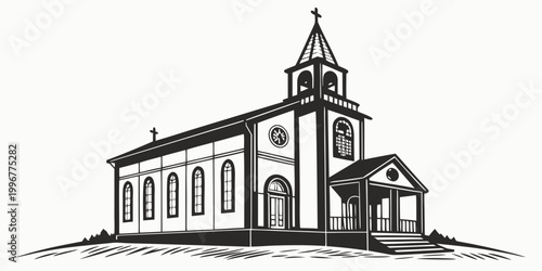 Canvastavla Architectural silhouette vector illustration of a traditional church building wi