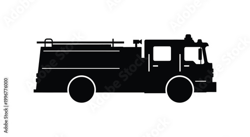 A stark black silhouette of a fire engine showcasing its powerful form silhouette