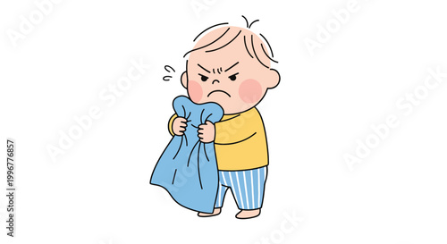 cartoon boy holding a blue bag.