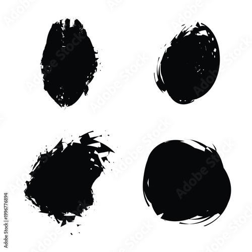 Black grunge circle brush stroke set vector 