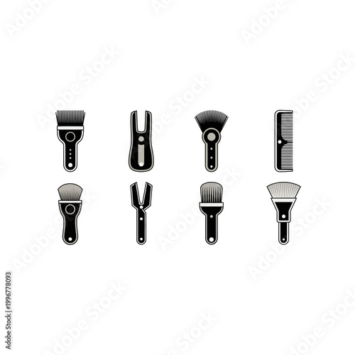 Professional hairdressing and styling tools collection with hairdressing