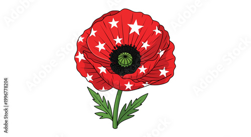 Patriotic Red Poppy Adorned with White Stars, Symbolizing Remembrance and National Pride