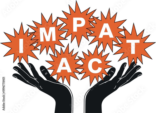 Dynamic Business Impact Vector Illustration: Hands Holding Impact Starburst Lettering in Pop Art Comic Style - Motivational Graphic for Growth, Success, Marketing, and Community Leadership Projects
