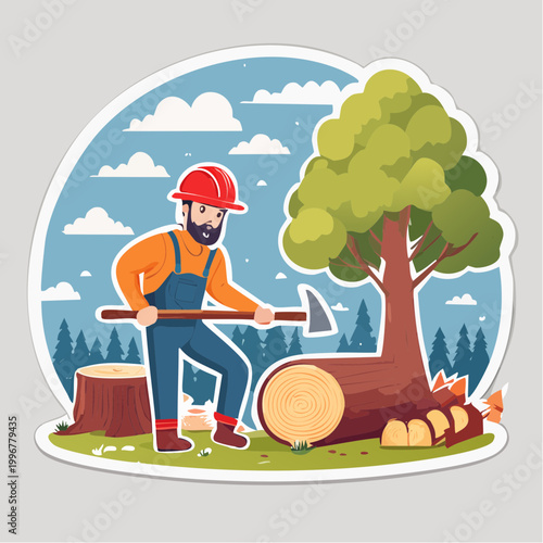 Lumberjack Chopping Wood in Forest