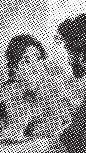 Abstract halftone dot pattern background with grey checkerboard texture creating retro comic book aesthetic for modern digital art and print media.