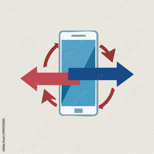 Smartphone with Arrows Indicating Data Transfer or Connectivity