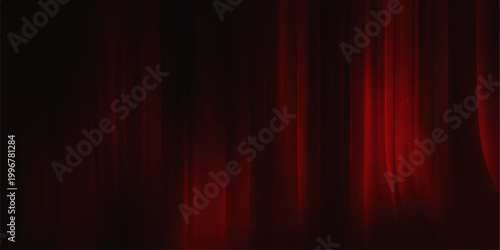 A red velvet theater curtain backdrop featuring a vector illustration design with a spotlight texture for cinema or movie show entertainment performances