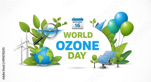 World Ozone Day awareness illustration with eco-friendly symbols