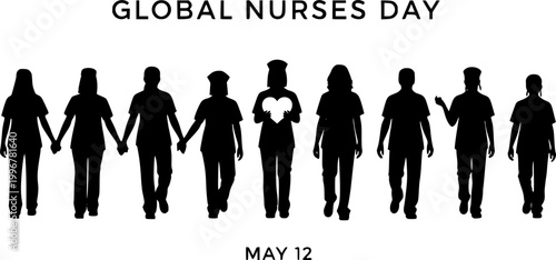 Global Nurses Day Vector Illustration – Nurse Silhouette with Heart Healthcare Symbol