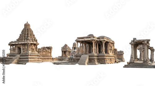 Hampi ruins of Vijayanagara Empire background isolated on a Transparent background, PNG file.