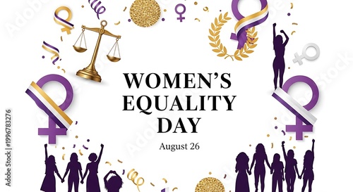 Women's Equality Day celebration with purple and gold symbols
