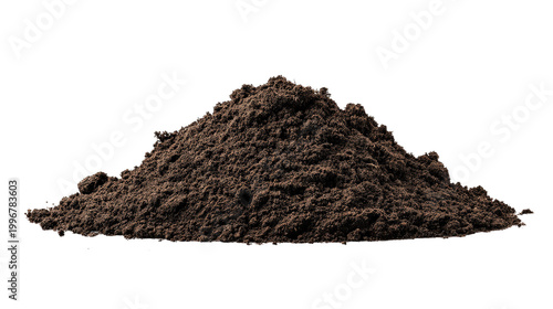 Heap of dark soil with moist texture background isolated on a Transparent background, PNG file.