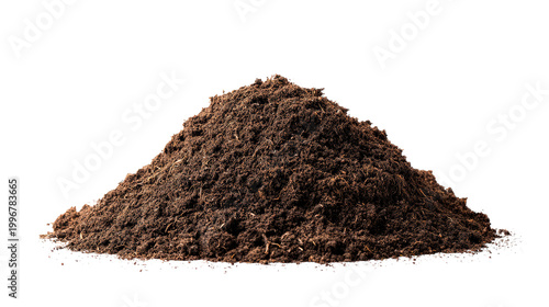 Heap of garden soil with organic compost background isolated on a Transparent background, PNG file.
