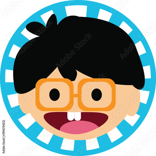 Happy Geeky Boy Face with Glasses and Toothy Smile Illustration