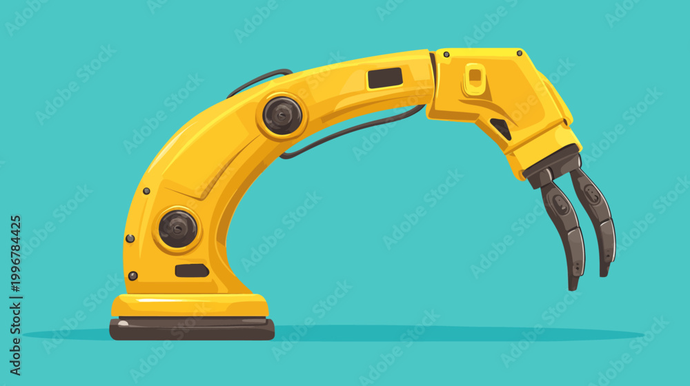 Naklejka premium A stylized robotic arm, yellow and black, set against a teal background