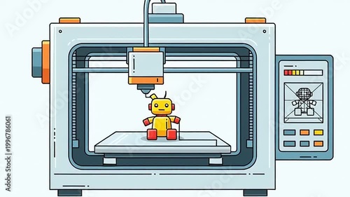 3D printer creating yellow teddy bear.