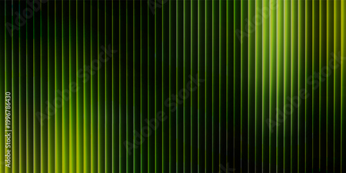 Abstract background displays dramatic vertical ribbed structures illuminated by a striking lime green gradient light source subtly fading into deep black darkness across the composition.