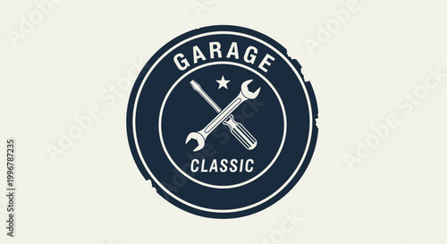 Classic Garage Logo Design with Tools and Star
