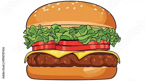 Cheeseburger with lettuce and tomato.