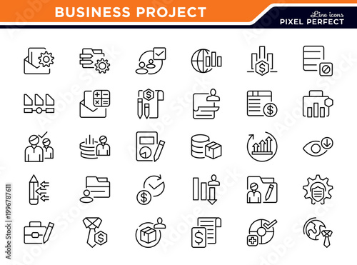 Business project icon set. Ui thin line icon pack