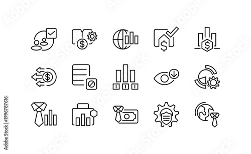 Business project icon design. Strategy, skills, vision, and networking vector icon set