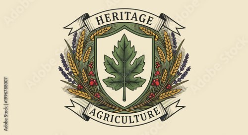 Heritage Agriculture Emblem with Laurel Wreath and Grapes
