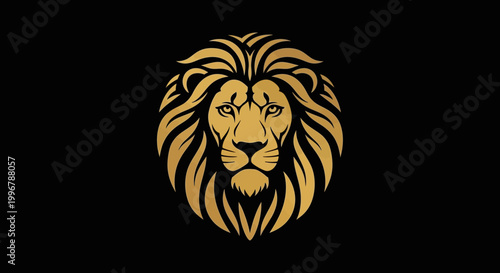 Golden Lion Head Emblem on Black Background - Majestic King of the Jungle