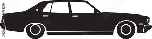 Side view of a classic car with white outline on transparent background