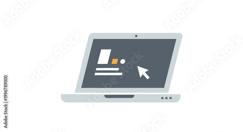 Digital productivity concept featuring a laptop screen with an interactive user interface and a clicking mouse cursor, symbolizing online work and technology engagement and efficiency