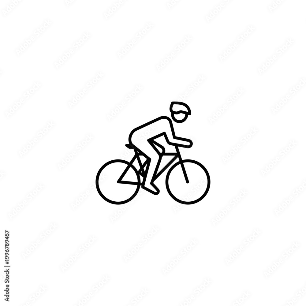 Naklejka premium Cyclist icon on bicycle line art with transport outdoors activity recreation