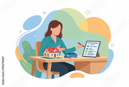 Woman reviewing bundled home and auto insurance policy on tablet