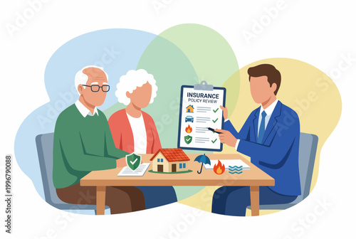 Senior Couple Reviewing Home Insurance Policy with Agent