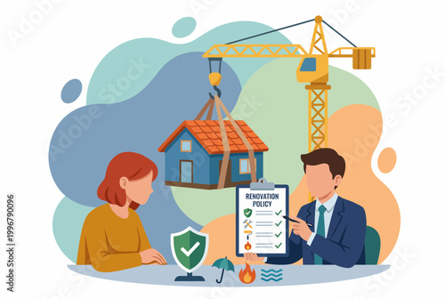 Home Renovation Insurance Policy Concept with Agent and Client