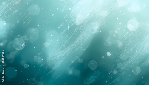 Teal blue background with white bokeh light effects