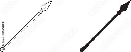 Medieval spear weapon icons in black silhouette and outline style.