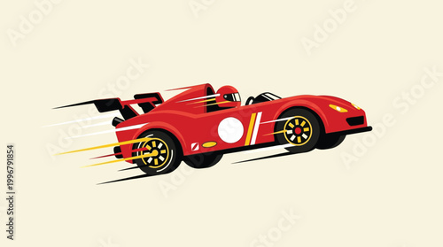 Fast Red Race Car Vector Illustration with Motion Trails and Racer in