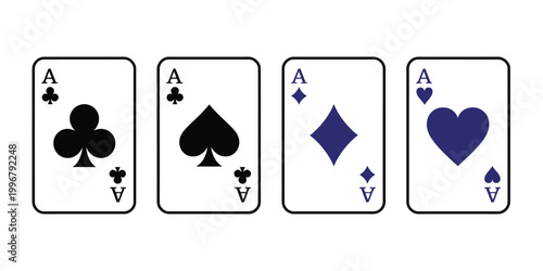 Playing card symbols vector icons set featuring ace of spades hearts clubs diamonds for casino game design illustration isolated