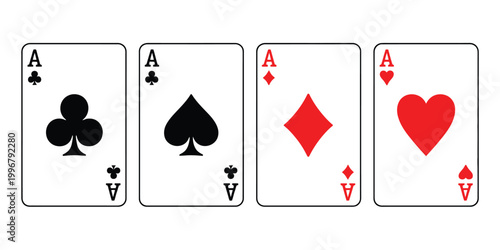 Playing card symbols vector icons set with ace of spades hearts clubs diamonds for gambling game interface design illustration