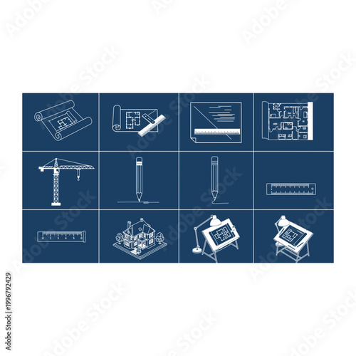 Architecture and engineering design icons set for construction projects