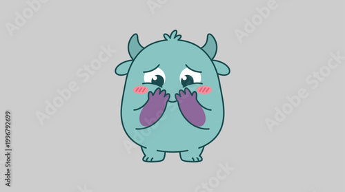 Cute Shy Monster Vector Illustration - Adorable Cartoon Creature with