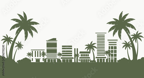 Silhouette of a tropical city skyline with palm trees, illustrating a modern urban landscape
