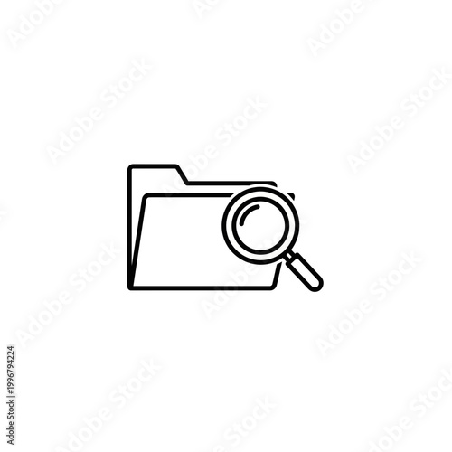 Search icon over file folder symbol for data discovery with magnifying, analysis