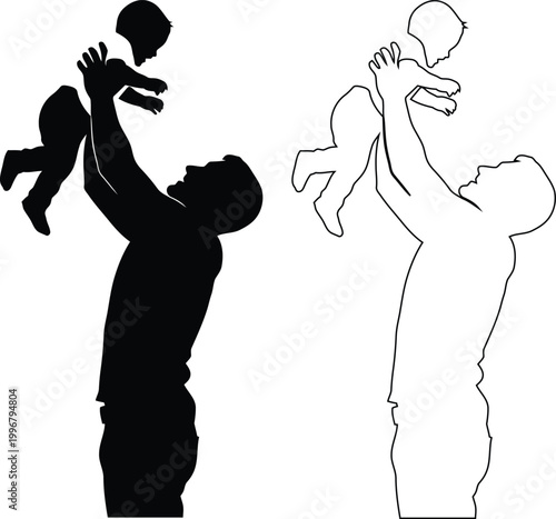 Two Silhouette Styles Showing Adult Lifting Child Above Head
