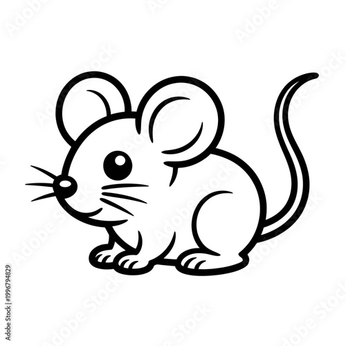 A cute mouse icon in a simple black and white line art style