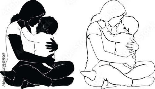 Mother Breastfeeding Baby In Comfortable Embrace Positions Illustration